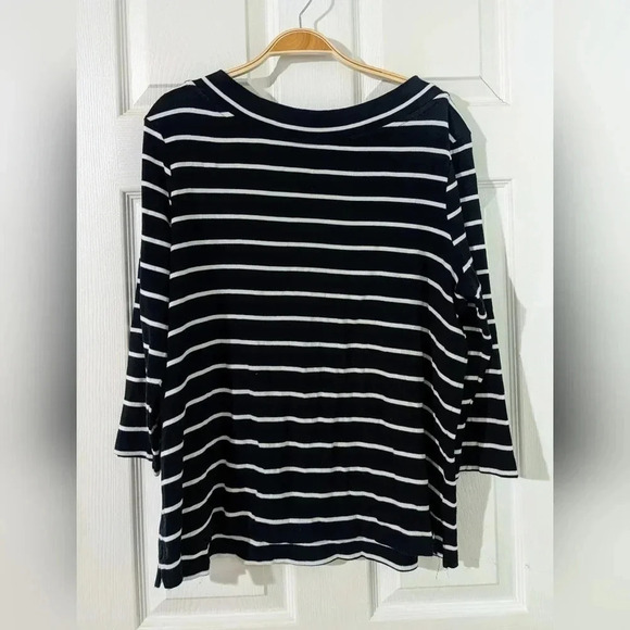 Chicos Convertible Striped Cotton Twist Neck Tee Sz XL 3 Black White 3/4 Sleeve - Picture 3 of 7